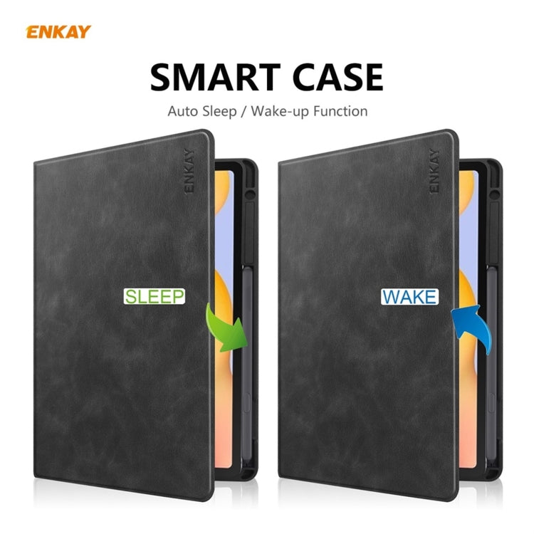 ENKAY ENK-8025 Cow Texture PU Leather + TPU Smart Case with Pen Slot for Samsung Galaxy Tab S6 Lite P610 / P615 / Tab S6 Lite 2022 / P613 / P619(Black) - Tab S6 Lite P610 / P615 by ENKAY | Online Shopping UK | buy2fix