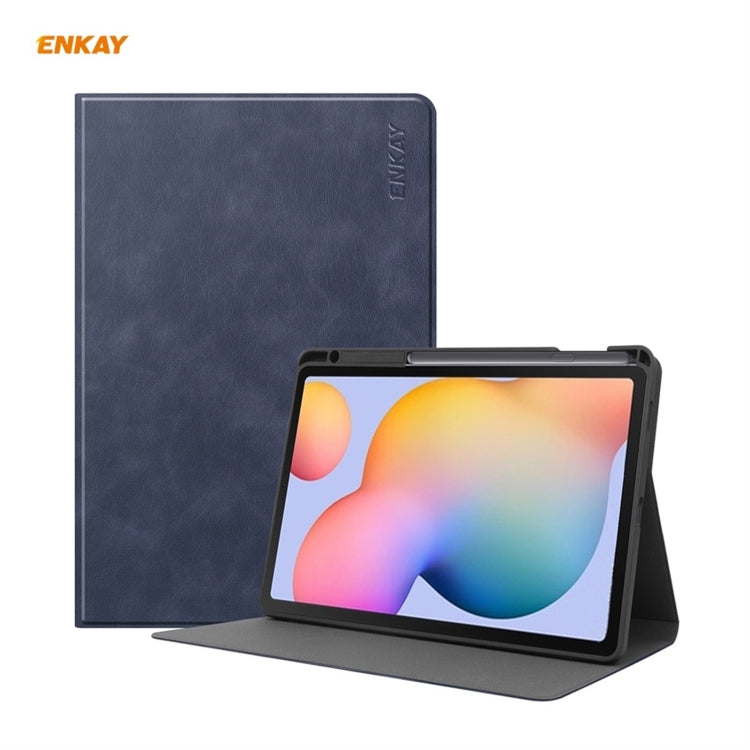 ENKAY ENK-8025 Cow Texture PU Leather + TPU Smart Case with Pen Slot for Samsung Galaxy Tab S6 Lite P610 / P615 / Tab S6 Lite 2022 / P613 / P619(Dark Blue) - Tab S6 Lite P610 / P615 by ENKAY | Online Shopping UK | buy2fix