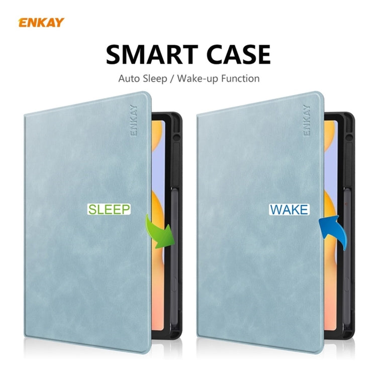 ENKAY ENK-8025 Cow Texture PU Leather + TPU Smart Case with Pen Slot for Samsung Galaxy Tab S6 Lite P610 / P615 / Tab S6 Lite 2022 / P613 / P619(Sky Blue) - Tab S6 Lite P610 / P615 by ENKAY | Online Shopping UK | buy2fix