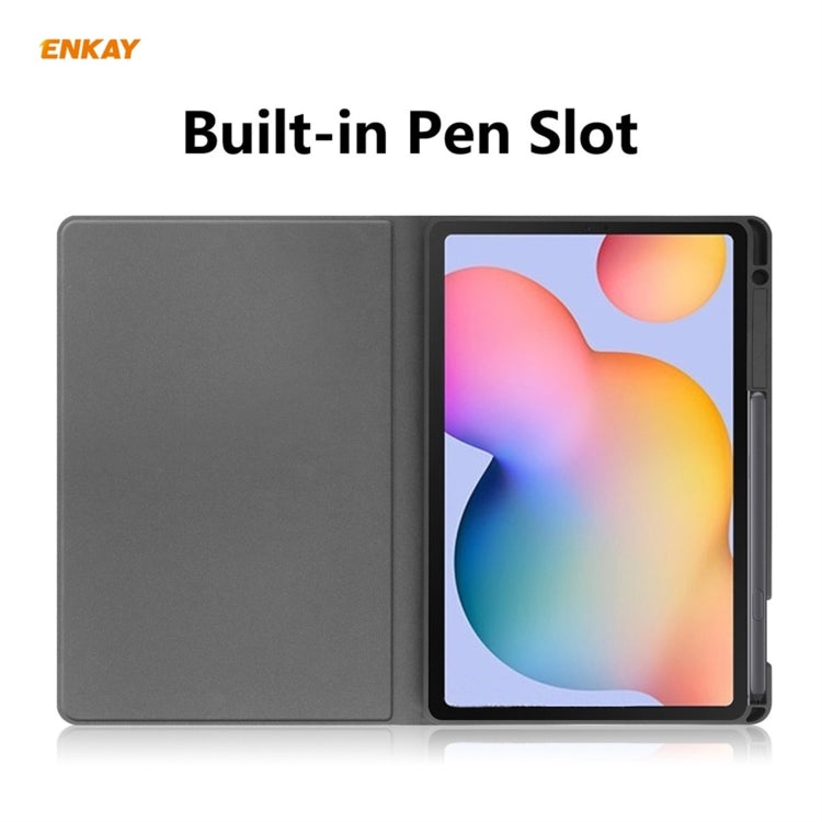 ENKAY ENK-8025 Cow Texture PU Leather + TPU Smart Case with Pen Slot for Samsung Galaxy Tab S6 Lite P610 / P615 / Tab S6 Lite 2022 / P613 / P619(Black) - Tab S6 Lite P610 / P615 by ENKAY | Online Shopping UK | buy2fix