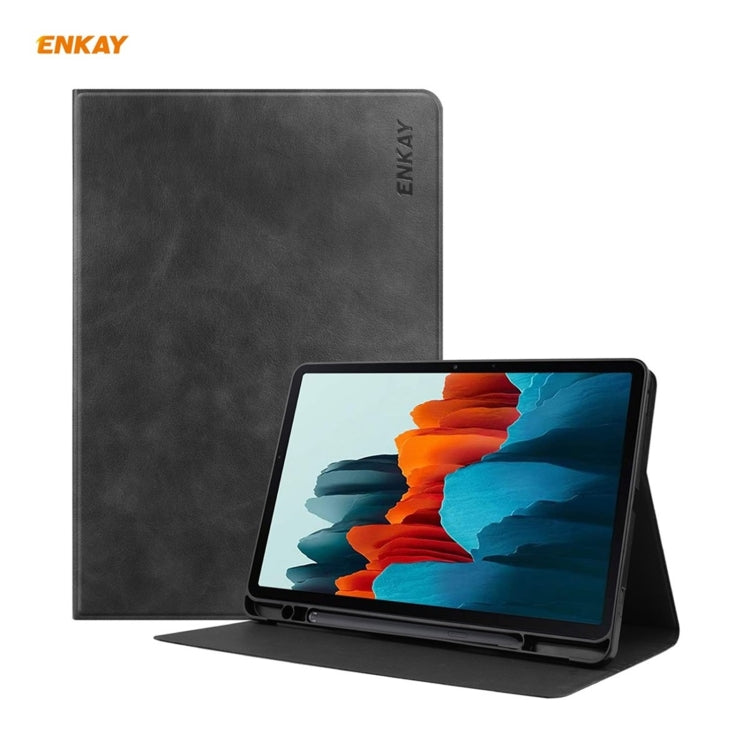 ENKAY ENK-8026 Cow Texture PU Leather + TPU Smart Case with Pen Slot for Samsung Galaxy Tab S8 / Galaxy Tab S7 11.0 T870 / T875(Black) by ENKAY