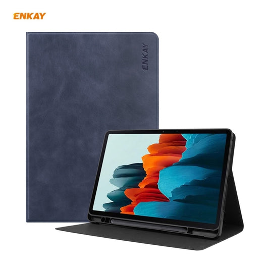 ENKAY ENK-8026 Cow Texture PU Leather + TPU Smart Case with Pen Slot for Samsung Galaxy Tab S8 / Galaxy Tab S7 11.0 T870 / T875(Dark Blue) by ENKAY