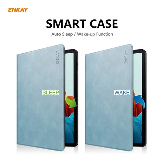 ENKAY ENK-8026 Cow Texture PU Leather + TPU Smart Case with Pen Slot for Samsung Galaxy Tab S8 / Galaxy Tab S7 11.0 T870 / T875(Sky Blue) by ENKAY