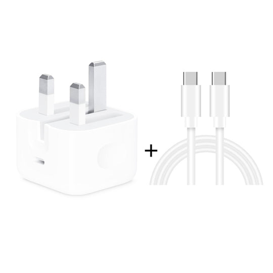 A2344 20W PD 3.0 Type-C / USB-C Folding Travel Charger + USB-C / Type-C to Type-C Fast Charging Data Cable Set, UK Plug, Length: 1m