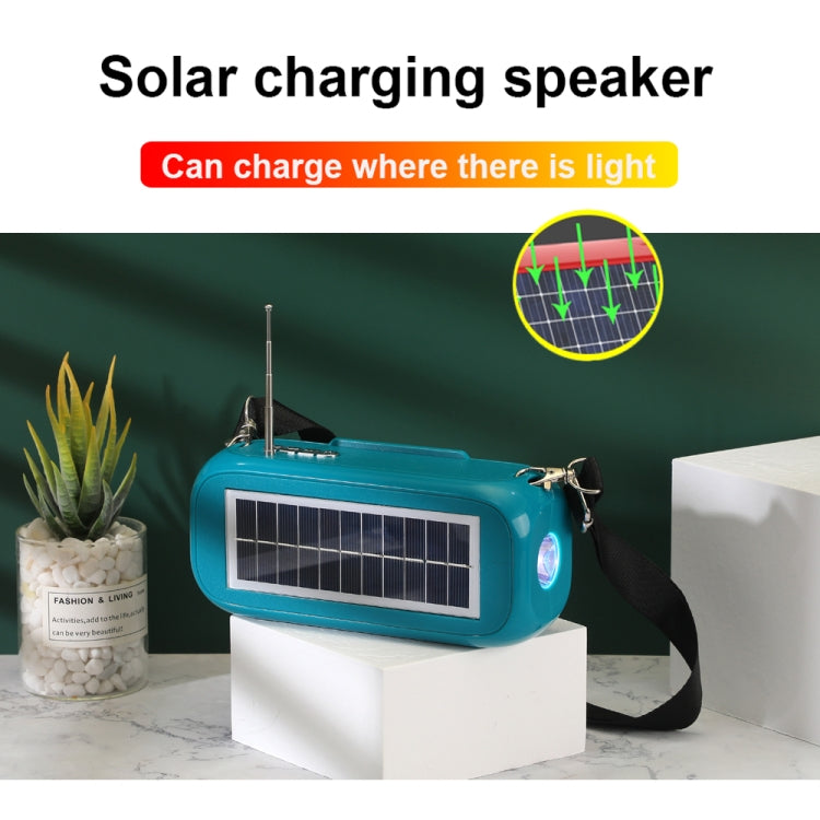 T&G TG613 TWS Solar Portable Bluetooth Speakers with LED Flashlight, Support TF Card / FM / AUX / U Disk(Green) - Desktop Speaker by T&G | Online Shopping UK | buy2fix