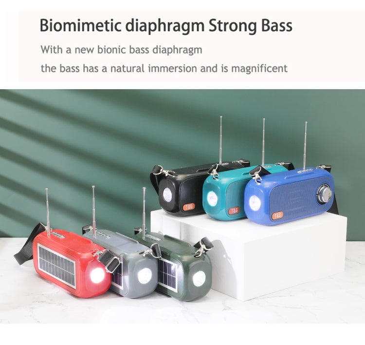 T&G TG613 TWS Solar Portable Bluetooth Speakers with LED Flashlight, Support TF Card / FM / AUX / U Disk(Green) - Desktop Speaker by T&G | Online Shopping UK | buy2fix