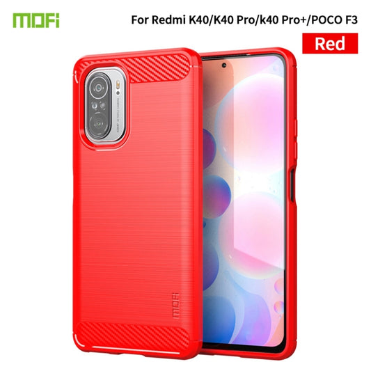 For Xiaomi Redmi K40 / K40 Pro / K40 Pro+ / Poco F3 MOFI Gentleness Series Brushed Texture Carbon Fiber Soft TPU Case(Red) - Xiaomi Cases by MOFI | Online Shopping UK | buy2fix