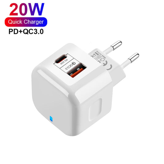 YSY-6087PD 20W PD3.0 + QC3.0 Dual Fast Charge Travel Charger with USB to Type-C Data Cable, Plug Size:EU Plug by buy2fix