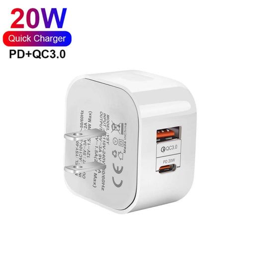 YSY-6087PD 20W PD3.0 + QC3.0 Dual Fast Charge Travel Charger with Type-C to Type-C Data Cable US Plug by buy2fix