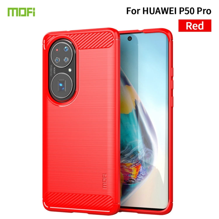 For Huawei P50 Pro MOFI Gentleness Series Brushed Texture Carbon Fiber Soft TPU Case(Red) - Huawei Cases by MOFI | Online Shopping UK | buy2fix