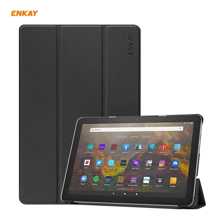 ENKAY PU Leather + Plastic Smart Case with Three-folding Holder for Amazon Fire HD 10 / 10 Plus (2021)(Black) - Amazon by ENKAY | Online Shopping UK | buy2fix