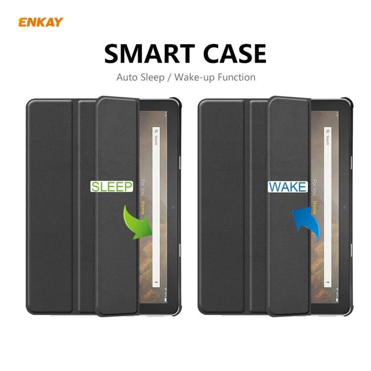 ENKAY PU Leather + Plastic Smart Case with Three-folding Holder for Amazon Fire HD 10 / 10 Plus (2021)(Black) - Amazon by ENKAY | Online Shopping UK | buy2fix