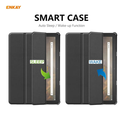 ENKAY PU Leather + Plastic Smart Case with Three-folding Holder for Amazon Fire HD 10 / 10 Plus (2021)(Black) - Amazon by ENKAY | Online Shopping UK | buy2fix
