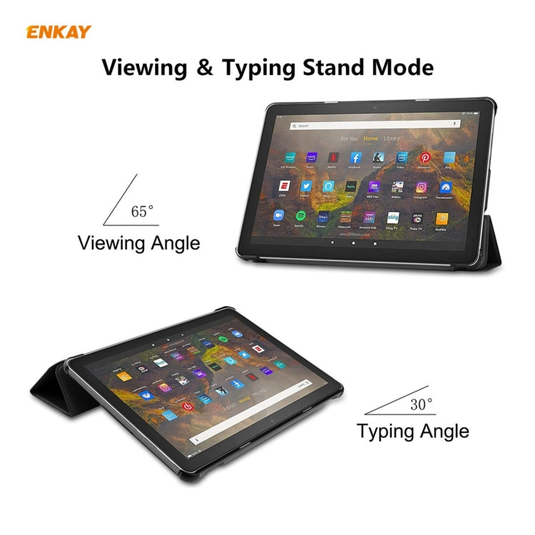 ENKAY PU Leather + Plastic Smart Case with Three-folding Holder for Amazon Fire HD 10 / 10 Plus (2021)(Black) - Amazon by ENKAY | Online Shopping UK | buy2fix