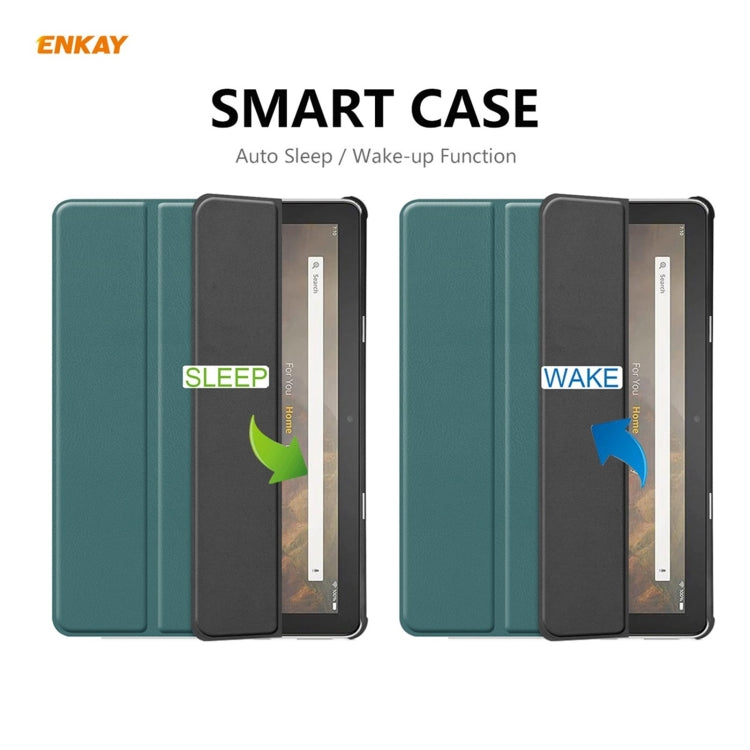 ENKAY PU Leather + Plastic Smart Case with Three-folding Holder for Amazon Fire HD 10 / 10 Plus (2021)(Green) - Amazon by ENKAY | Online Shopping UK | buy2fix