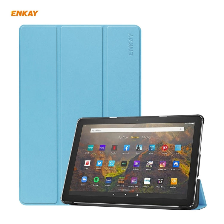 ENKAY PU Leather + Plastic Smart Case with Three-folding Holder for Amazon Fire HD 10 / 10 Plus (2021)(Light Blue) - Amazon by ENKAY | Online Shopping UK | buy2fix
