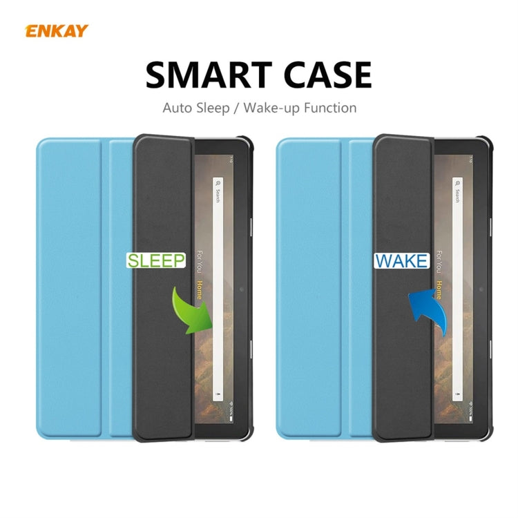 ENKAY PU Leather + Plastic Smart Case with Three-folding Holder for Amazon Fire HD 10 / 10 Plus (2021)(Light Blue) - Amazon by ENKAY | Online Shopping UK | buy2fix