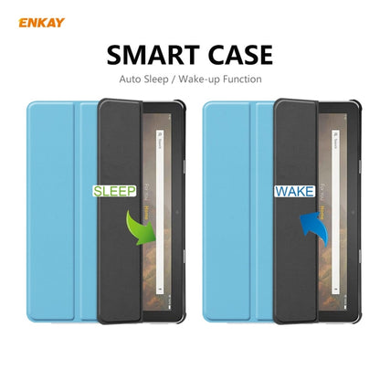 ENKAY PU Leather + Plastic Smart Case with Three-folding Holder for Amazon Fire HD 10 / 10 Plus (2021)(Light Blue) - Amazon by ENKAY | Online Shopping UK | buy2fix