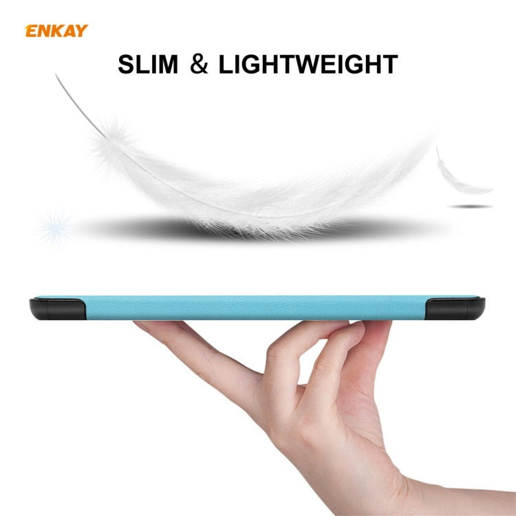 ENKAY PU Leather + Plastic Case with Three-folding Holder for Samsung Galaxy Tab A7 Lite T220 / T225(Light Blue) - Tab A7 Lite T220 / T225 by ENKAY | Online Shopping UK | buy2fix