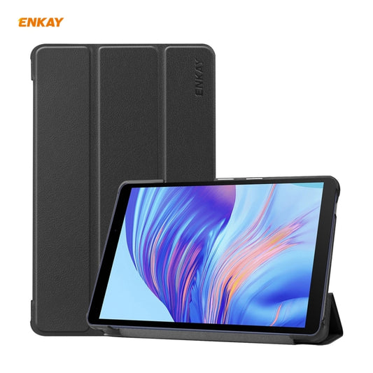 ENKAY PU Leather + Plastic Case with Three-folding Holder for Huawei MatePad T8 / Honor Tablet X7(Black) - Honor by ENKAY | Online Shopping UK | buy2fix