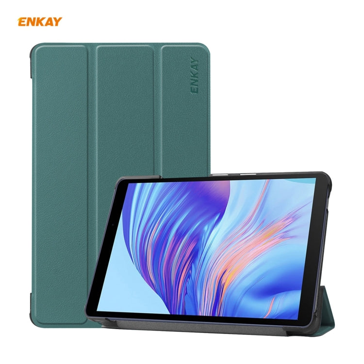 ENKAY PU Leather + Plastic Case with Three-folding Holder for Huawei MatePad T8 / Honor Tablet X7(Green) - Honor by ENKAY | Online Shopping UK | buy2fix