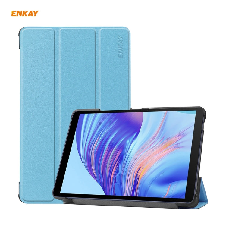 ENKAY PU Leather + Plastic Case with Three-folding Holder for Huawei MatePad T8 / Honor Tablet X7(Light Blue) - Honor by ENKAY | Online Shopping UK | buy2fix