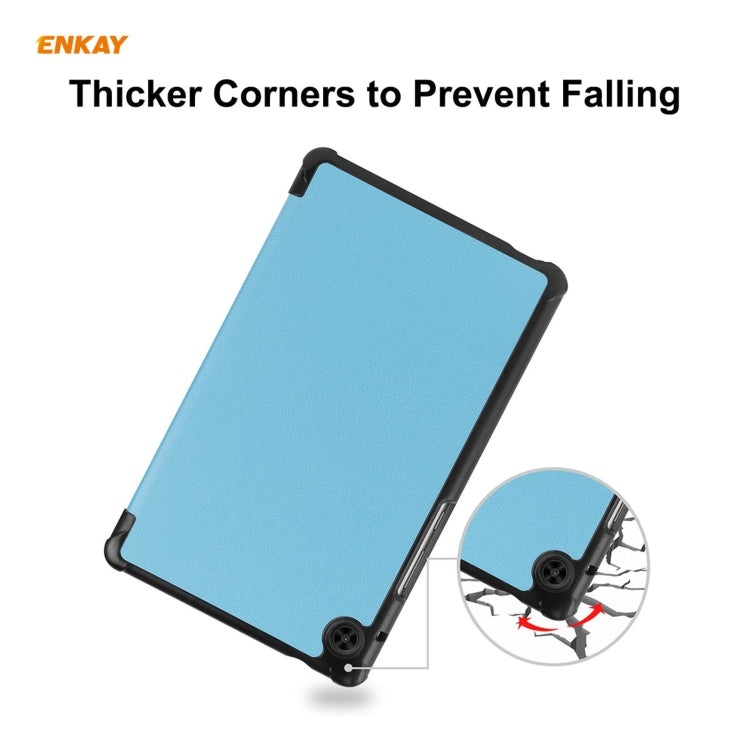 ENKAY PU Leather + Plastic Case with Three-folding Holder for Huawei MatePad T8 / Honor Tablet X7(Light Blue) - Honor by ENKAY | Online Shopping UK | buy2fix