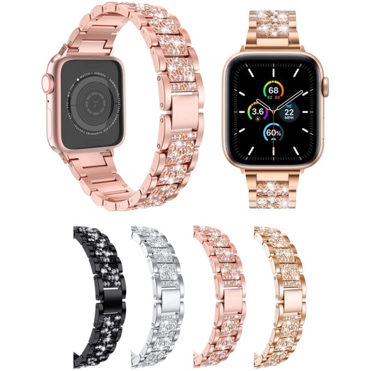 Three Stainless Steel Straps with Rhinestones For Series 7 45mm / 6 & SE & 5 & 4 44mm / 3 & 2 & 1 42mm(Black) by buy2fix