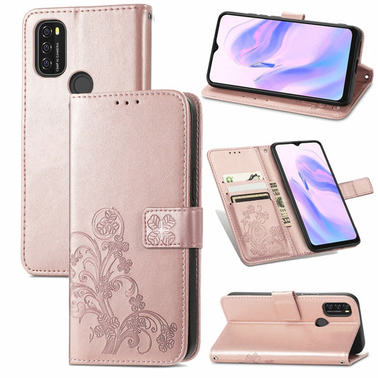 For Blackview A70 Four-leaf Clasp Embossed Buckle Mobile Phone Protection Leather Case with Lanyard & Card Slot & Wallet & Bracket Function(Rose Gold) - More Brand by buy2fix | Online Shopping UK | buy2fix