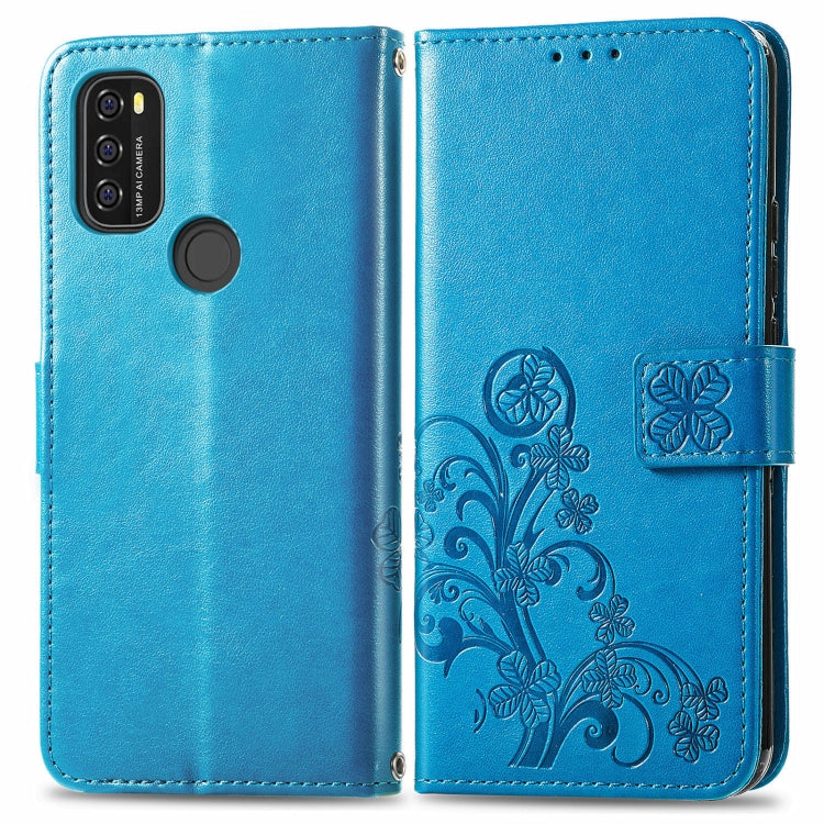 For Blackview A70 Four-leaf Clasp Embossed Buckle Mobile Phone Protection Leather Case with Lanyard & Card Slot & Wallet & Bracket Function(Blue) - More Brand by buy2fix | Online Shopping UK | buy2fix