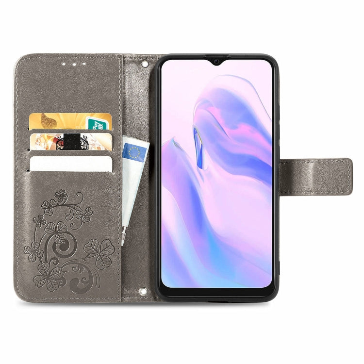 For Blackview A70 Four-leaf Clasp Embossed Buckle Mobile Phone Protection Leather Case with Lanyard & Card Slot & Wallet & Bracket Function(Gray) - More Brand by buy2fix | Online Shopping UK | buy2fix