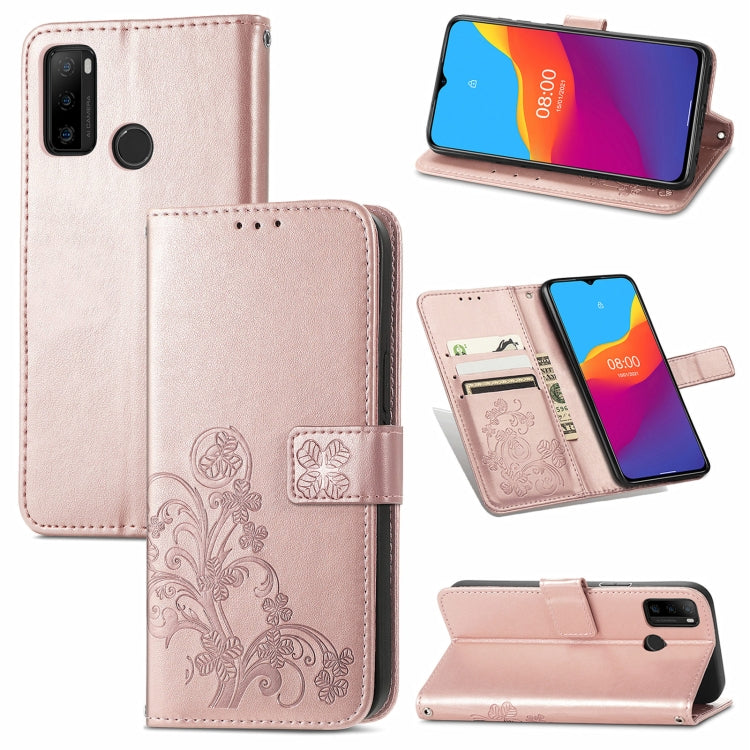 For Ulefone Note 10 Four-leaf Clasp Embossed Buckle Mobile Phone Protection Leather Case with Lanyard & Card Slot & Wallet & Bracket Function(Rose Gold) by buy2fix