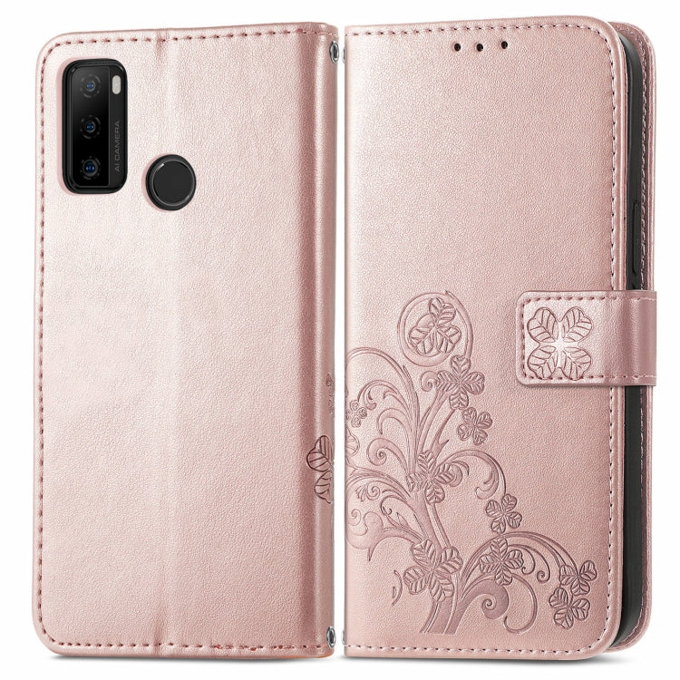 For Ulefone Note 10 Four-leaf Clasp Embossed Buckle Mobile Phone Protection Leather Case with Lanyard & Card Slot & Wallet & Bracket Function(Rose Gold) by buy2fix