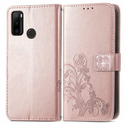 For Ulefone Note 10 Four-leaf Clasp Embossed Buckle Mobile Phone Protection Leather Case with Lanyard & Card Slot & Wallet & Bracket Function(Rose Gold) by buy2fix