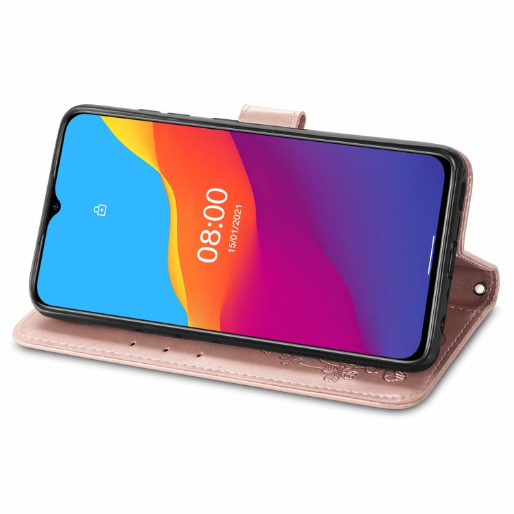 For Ulefone Note 10 Four-leaf Clasp Embossed Buckle Mobile Phone Protection Leather Case with Lanyard & Card Slot & Wallet & Bracket Function(Rose Gold) by buy2fix