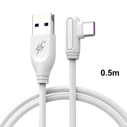 ENKAY Hat-Prince ENK-CB109 5A USB to USB-C / Type-C 90 Degree Elbow Silicone Data Sync Fast Charging Cable, Cable Length:0.5m(White) by ENKAY