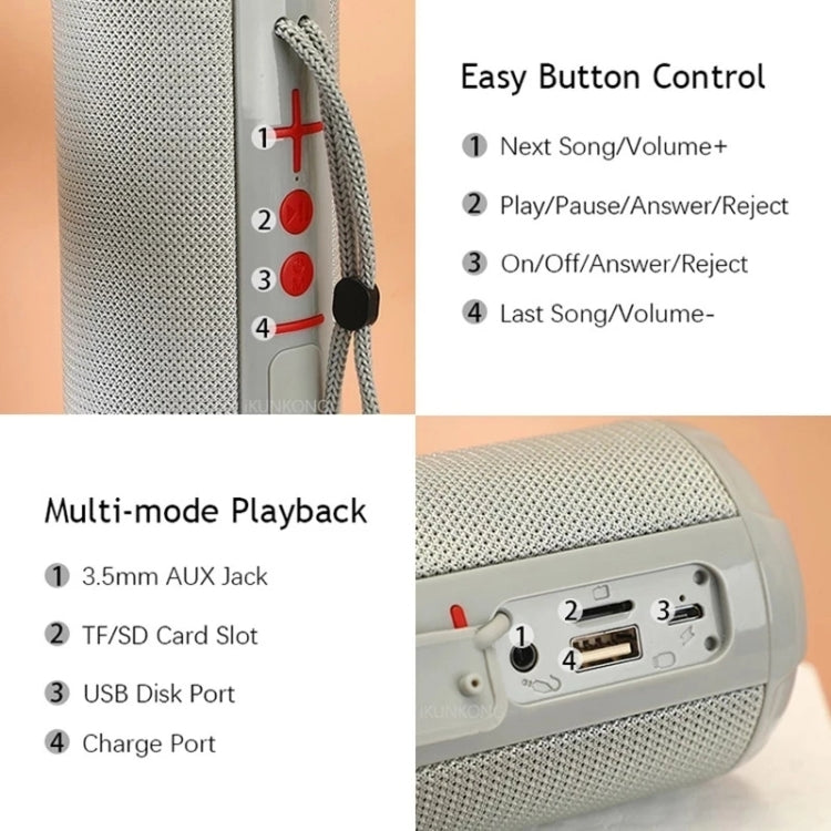 T&G TG621 Portable Waterproof 3D Stereo Wireless Speaker, Support FM Radio / TWS / TF Card(Gray) - Waterproof Speaker by T&G | Online Shopping UK | buy2fix