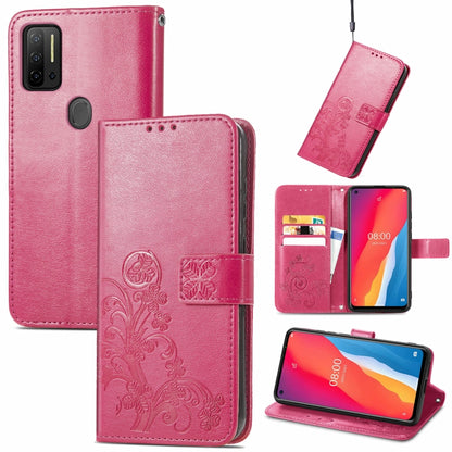 For Ulefone Note 11 Plus Four-leaf Clasp Embossed Buckle Mobile Phone Protection Leather Case with Lanyard & Card Slot & Wallet & Bracket Function(Magenta) by buy2fix