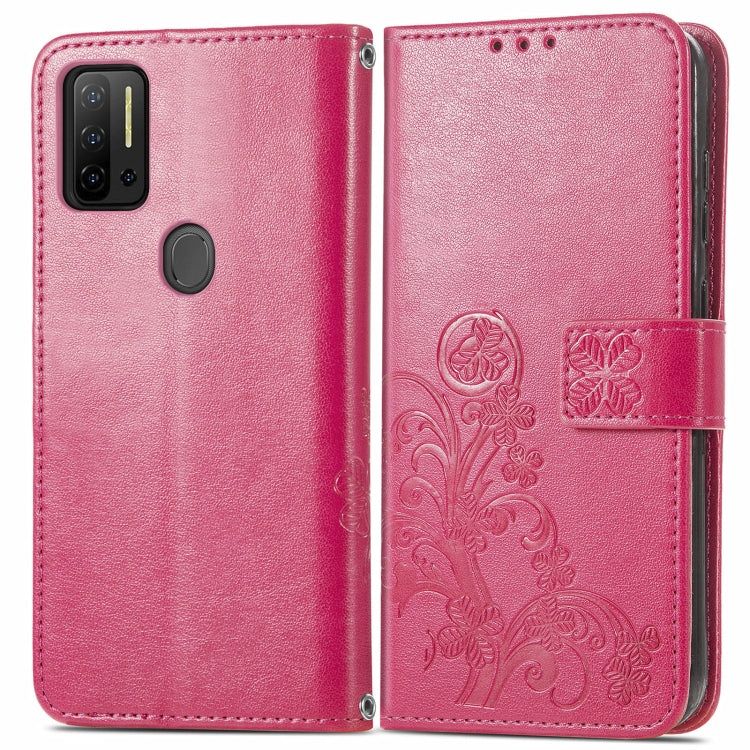 For Ulefone Note 11 Plus Four-leaf Clasp Embossed Buckle Mobile Phone Protection Leather Case with Lanyard & Card Slot & Wallet & Bracket Function(Magenta) by buy2fix