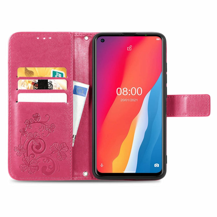 For Ulefone Note 11 Plus Four-leaf Clasp Embossed Buckle Mobile Phone Protection Leather Case with Lanyard & Card Slot & Wallet & Bracket Function(Magenta) by buy2fix