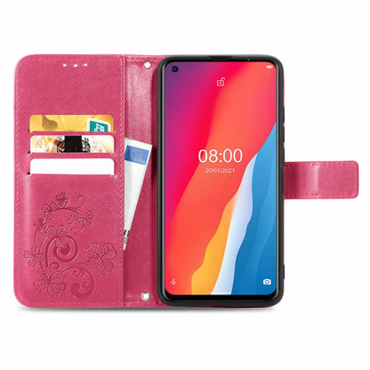 For Ulefone Note 11 Plus Four-leaf Clasp Embossed Buckle Mobile Phone Protection Leather Case with Lanyard & Card Slot & Wallet & Bracket Function(Magenta) by buy2fix