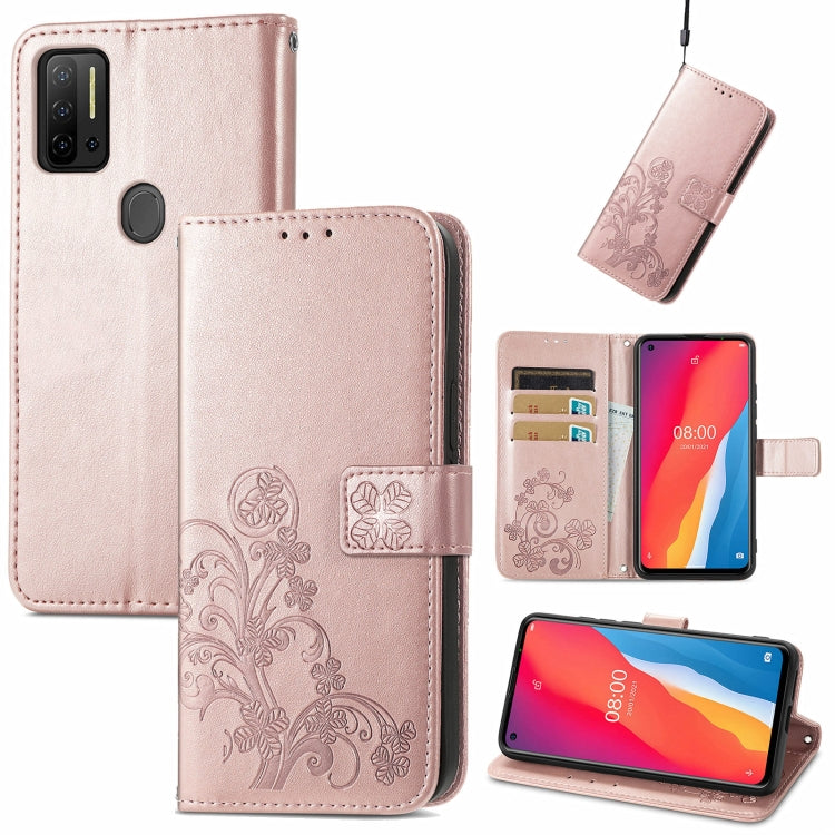 For Ulefone Note 11 Plus Four-leaf Clasp Embossed Buckle Mobile Phone Protection Leather Case with Lanyard & Card Slot & Wallet & Bracket Function(Rose Gold) by buy2fix