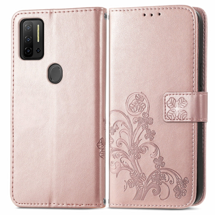 For Ulefone Note 11 Plus Four-leaf Clasp Embossed Buckle Mobile Phone Protection Leather Case with Lanyard & Card Slot & Wallet & Bracket Function(Rose Gold) by buy2fix