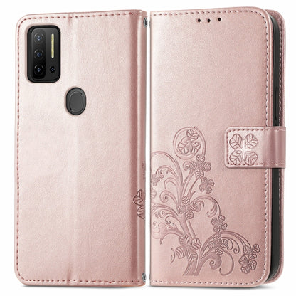 For Ulefone Note 11 Plus Four-leaf Clasp Embossed Buckle Mobile Phone Protection Leather Case with Lanyard & Card Slot & Wallet & Bracket Function(Rose Gold) by buy2fix