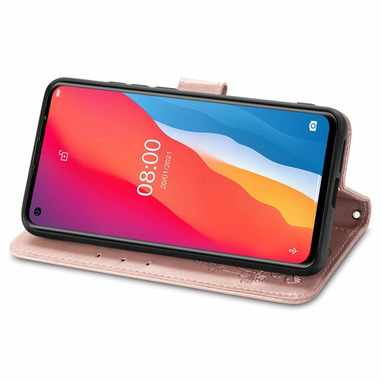 For Ulefone Note 11 Plus Four-leaf Clasp Embossed Buckle Mobile Phone Protection Leather Case with Lanyard & Card Slot & Wallet & Bracket Function(Rose Gold) by buy2fix