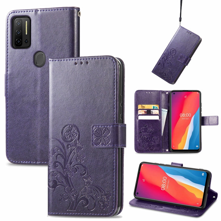 For Ulefone Note 11 Plus Four-leaf Clasp Embossed Buckle Mobile Phone Protection Leather Case with Lanyard & Card Slot & Wallet & Bracket Function(Purple) by buy2fix