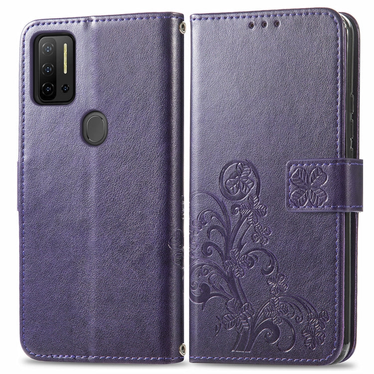 For Ulefone Note 11 Plus Four-leaf Clasp Embossed Buckle Mobile Phone Protection Leather Case with Lanyard & Card Slot & Wallet & Bracket Function(Purple) by buy2fix
