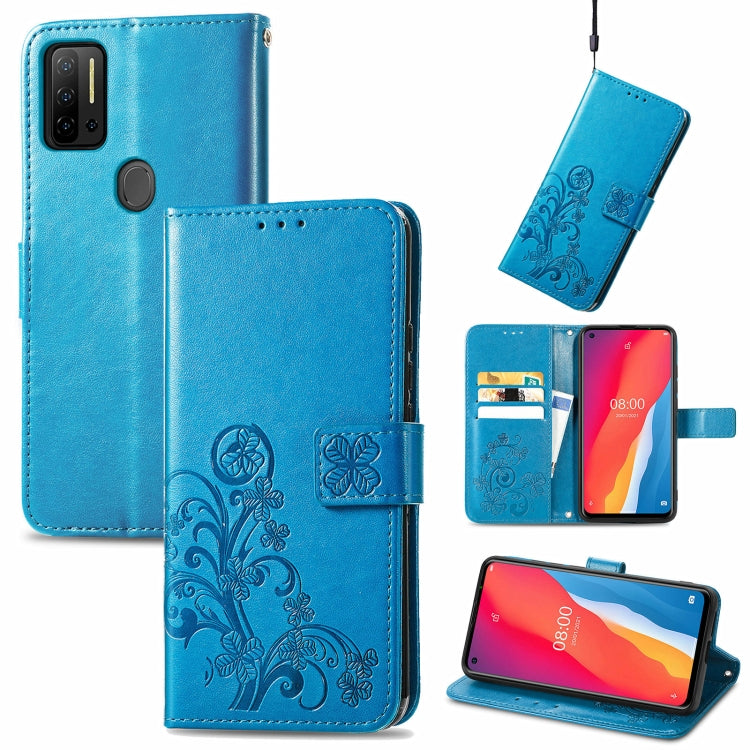 For Ulefone Note 11 Plus Four-leaf Clasp Embossed Buckle Mobile Phone Protection Leather Case with Lanyard & Card Slot & Wallet & Bracket Function(Blue) by buy2fix