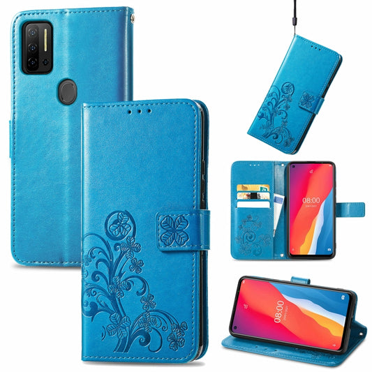 For Ulefone Note 11 Plus Four-leaf Clasp Embossed Buckle Mobile Phone Protection Leather Case with Lanyard & Card Slot & Wallet & Bracket Function(Blue) by buy2fix