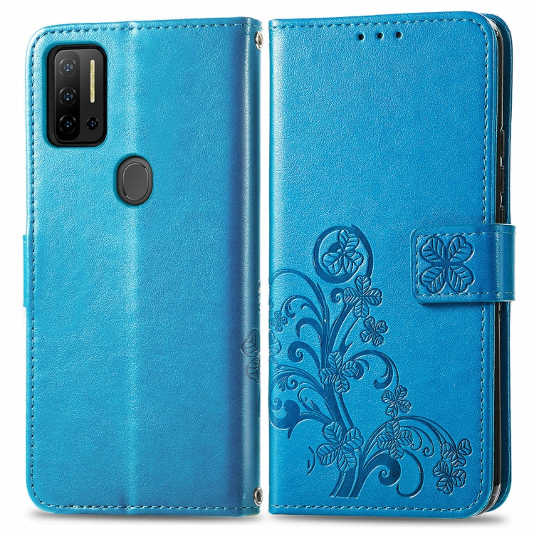 For Ulefone Note 11 Plus Four-leaf Clasp Embossed Buckle Mobile Phone Protection Leather Case with Lanyard & Card Slot & Wallet & Bracket Function(Blue) by buy2fix
